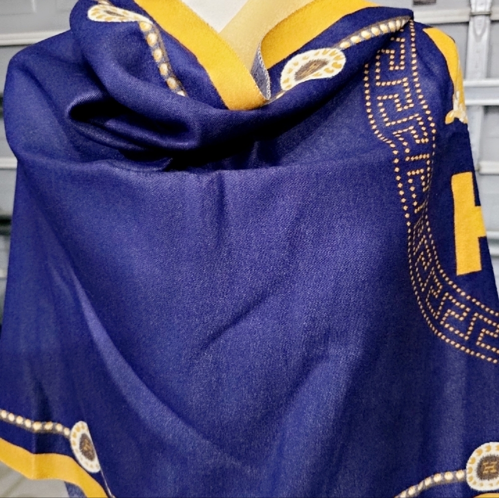 Blue and Yellow Patterned Cashmeer  Scarf